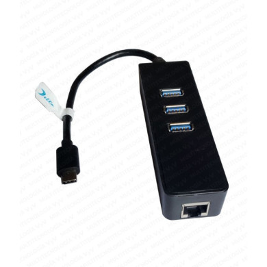 VC-HUB USB TIPO C A 3 PTO USB 3.0 + 1 PTO RJ45-1000 TAMAÑO 17CM