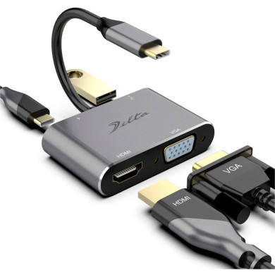 VC-HUB USB 3.1 TIPO C MOD. BYL-2001 4 PUERTOS (HDMI+VGA+USB3.0+PD)