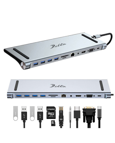 VC-HUB USB TIPO C MOD. BYL-2003 11 PUERTOS HDMI+ USB3.0+USB2.0*3+RJ45+VGA+ PD+AV+SD+TF