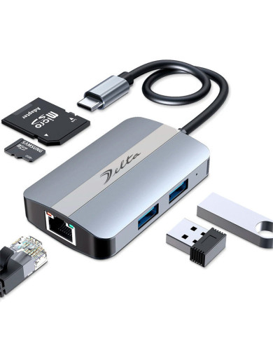 VC-HUB USB TIPO C MOD. BYL-2112 5 PUERTOS (USB3.0*1+USB2.0*1+RJ45+SD/TF)