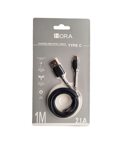 CABLE USB TIPO C 2.1A LONG 1M NEGRO MOD. CAB184N 1 HORA