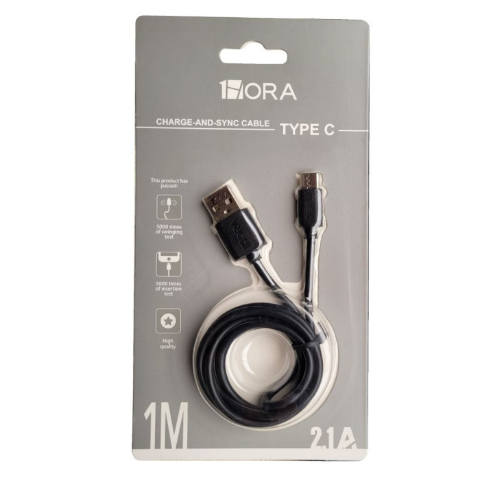 1H-CABLE USB TIPO C 2.1A LONG 1M NEGRO MOD. CAB184N
