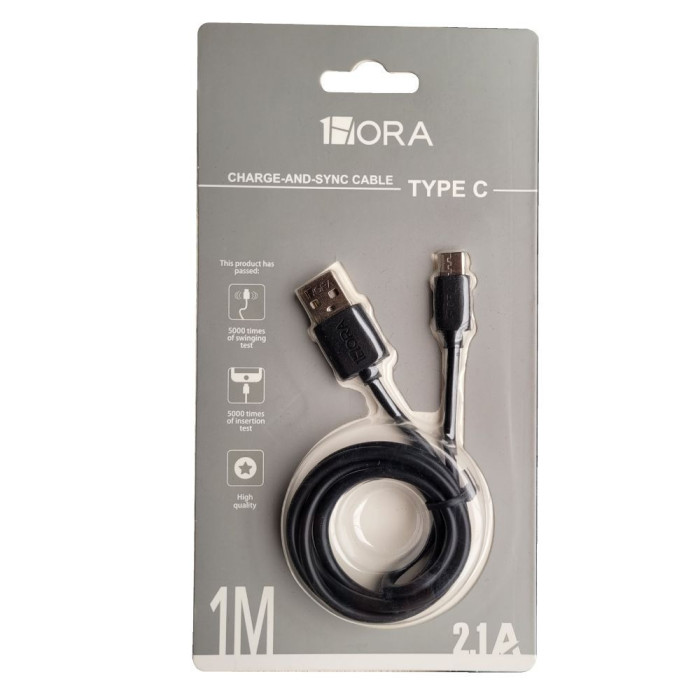 CABLE USB TIPO C 2.1A LONG 1M NEGRO MOD. CAB184N 1 HORA