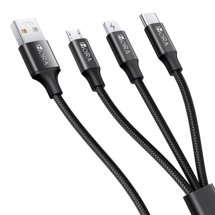 CABLE USB 2.0 3 EN 1 V8 / TIPO C / IPHONE 2.1A LONG 1M NEGRO MOD. CAB259 1 HORA
