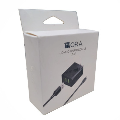 1H-COMBO CARGADOR V8 2 TOMAS 2.4A CABLE LONG 1M NEGRO MOD. GAR160N
