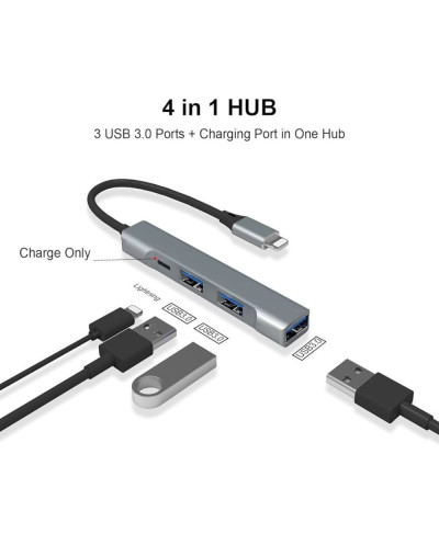 VC-HUB LIGHTNING A 3 PUERTOS USB 3.0 + CARGA