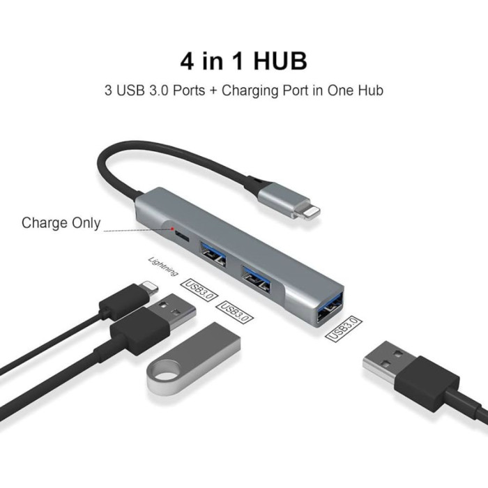 VC-HUB LIGHTNING A 3 PUERTOS USB 3.0 + CARGA