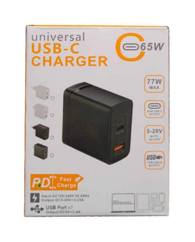 AU-CARGADOR CARGA RAPIDA PD 65W (TIPO C) + USB 5V 2.4A