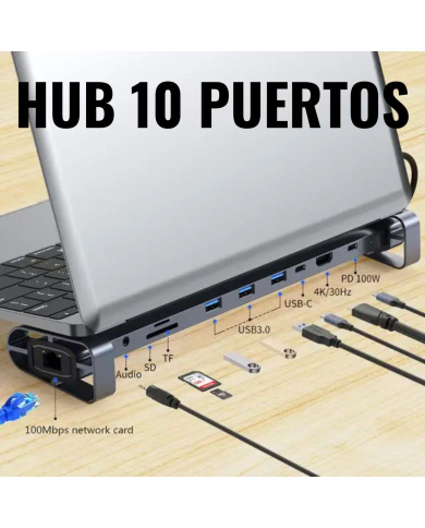 VC-HUB USB TIPO C MOD. 2212 10 PUERTOS (HDMI+USB3.0*3+RJ45-100+PD+SD+TF+AUDIO)