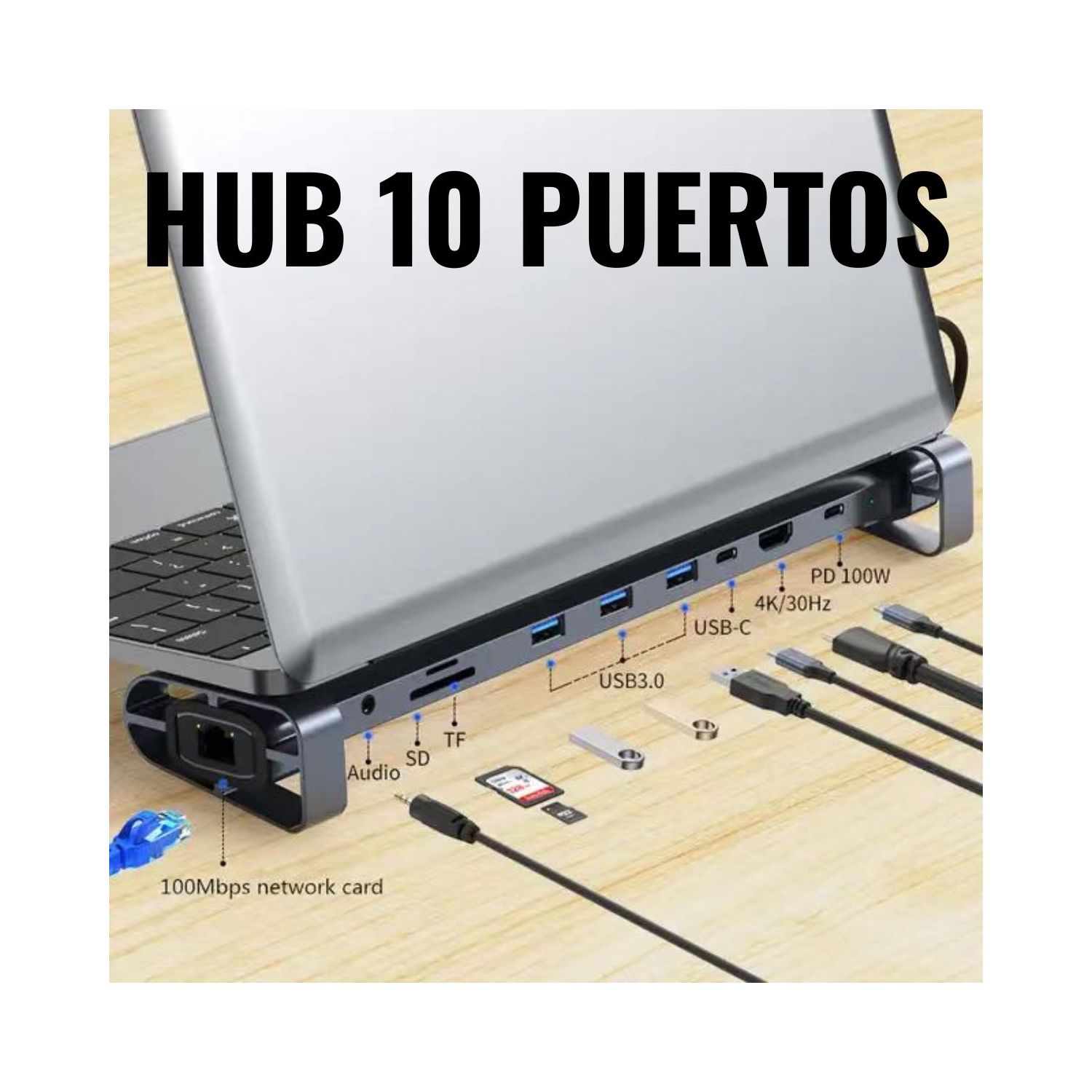 VC-HUB USB TIPO C MOD. 2212 10 PUERTOS (HDMI+USB3.0*3+RJ45-100+PD+SD+TF+AUDIO)