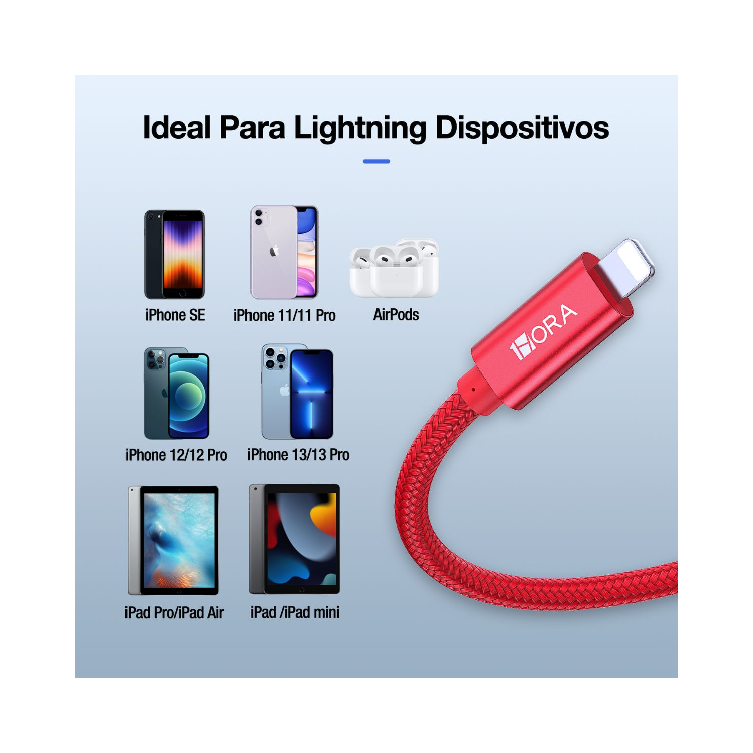 1H-CABLE USB PARA IPHONE 2.4A LONG 1M ROJO TRENSADO CAB250N