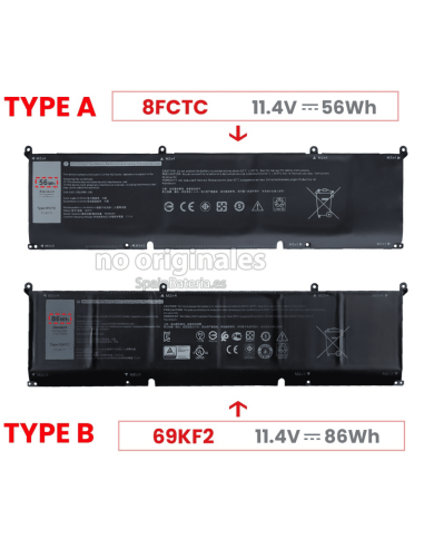 VC-BATERIA PARA DELL 8FCTC 69KF2 11.4V 56Wh TIPO A