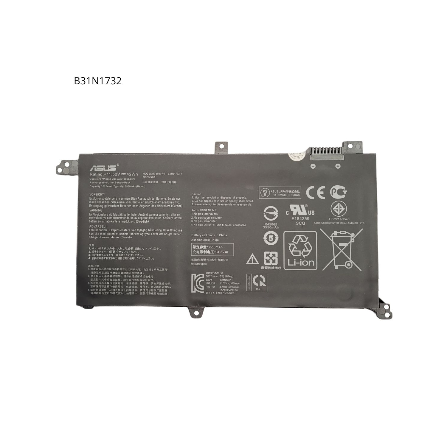 VC-BATERIA PARA ASUS B31N1732 11.52V 42Wh