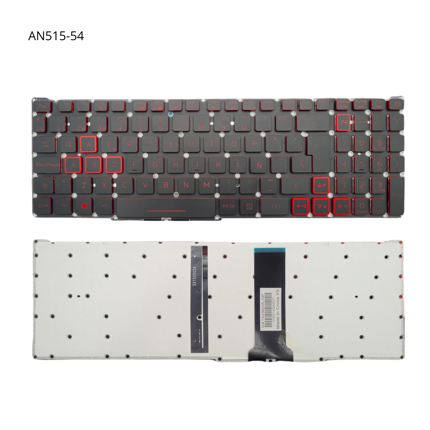 VC-TECLADO PARA ACER NITRO 5 AN515-54-70KK AN515-54 NO FRAME BIG ENTER ROJO RETROILUMINADO