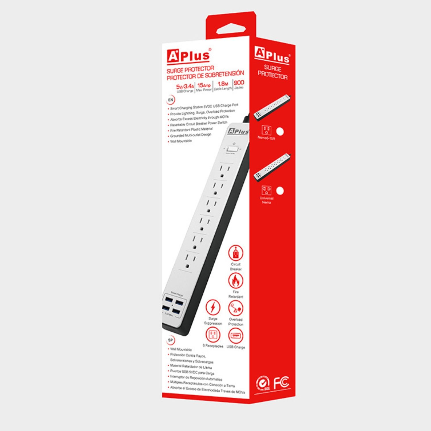 AP-REGLETA 15 Amp 6 TOMAS + 4 USB de 3.4 amp