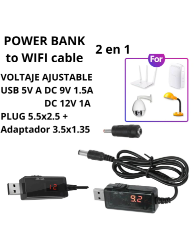 VC-CABLE DE PODER USB 5V A 9V 12V DOS PLUGS