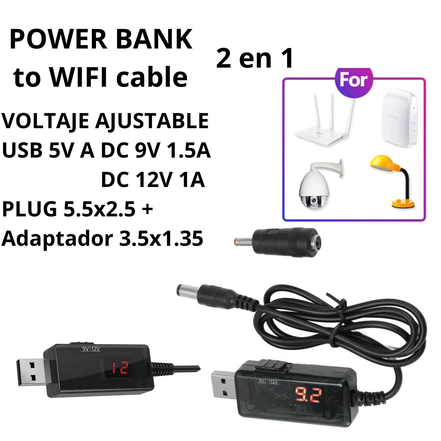 VC-CABLE DE PODER USB 5V A 9V 12V DOS PLUGS