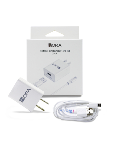 COMBO CARGADOR V8 2.4A CABLE USB MOD. GAR124 1 HORA