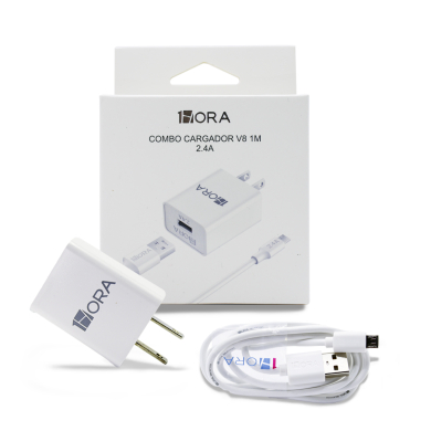 COMBO CARGADOR V8 2.4A CABLE USB MOD. GAR124 1 HORA