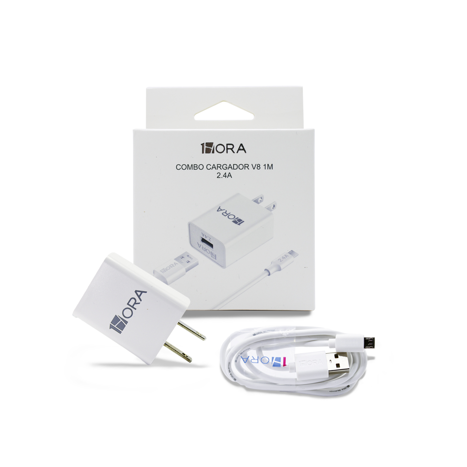 COMBO CARGADOR V8 2.4A CABLE USB MOD. GAR124 1 HORA