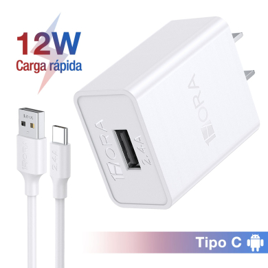 COMBO CARGADOR TIPO C 2.4A CABLE DE LONG 1M MOD. GAR142 1 HORA