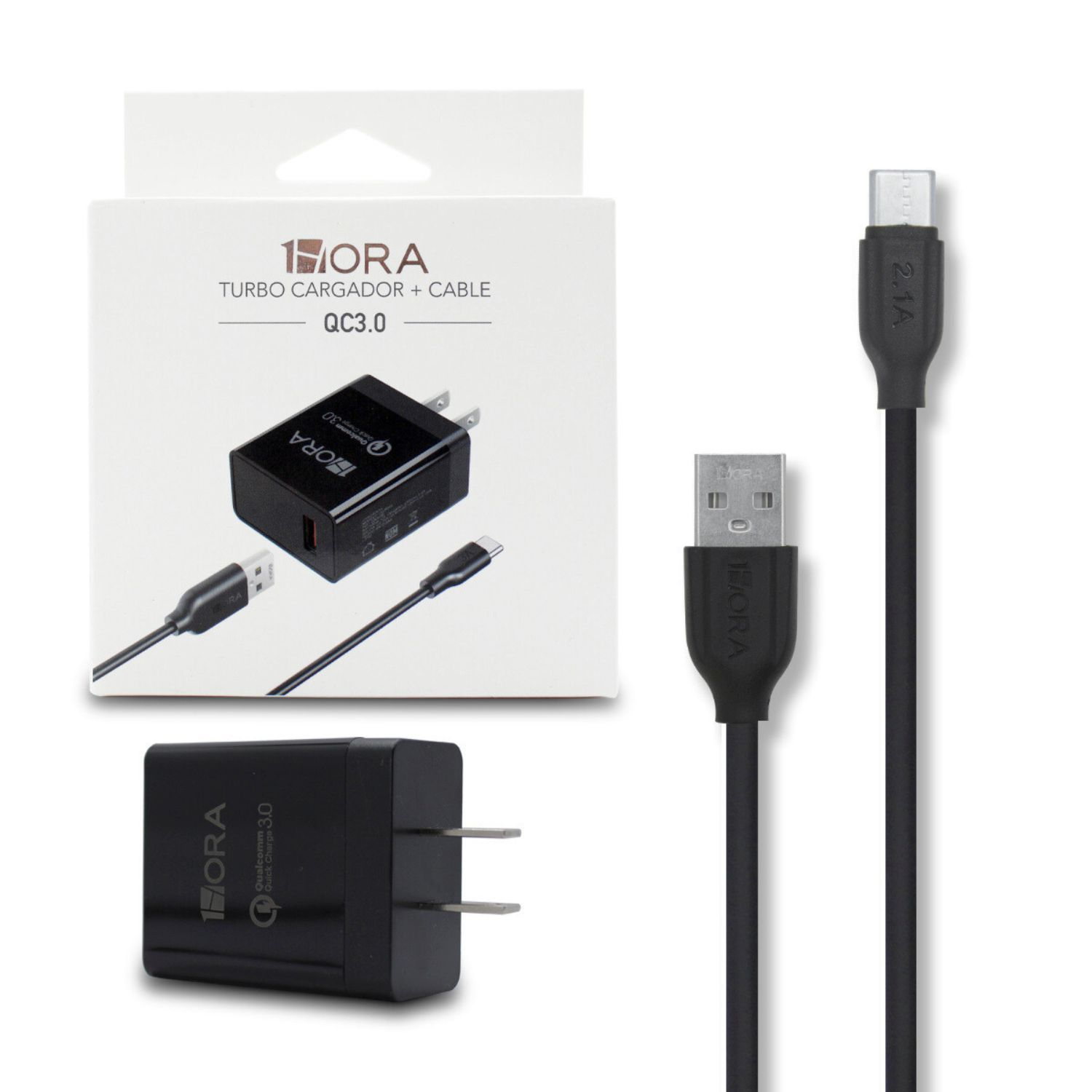 COMBO CARGADOR TIPO C + CABLE USB LONG 1M 18W MOD. GAR092B 1 HORA