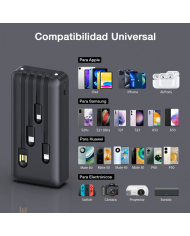 BANCO DE CARGA 10000 mAh CUATRO CABLES USB / V8 / TIPO C / IPHONE MOD. GAR148 1 HORA