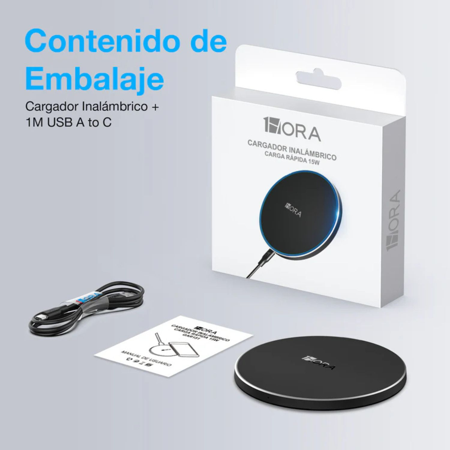 1H-CARGADOR INALAMBRICO 15W NEGRO MOD. GAR151N