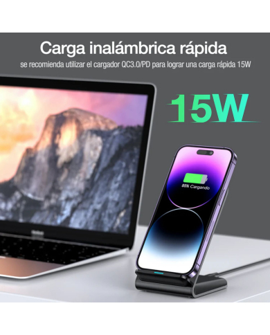 CARGADOR INHALAMBRICO 15W NEGRO MOD. GAR157N 1 HORA