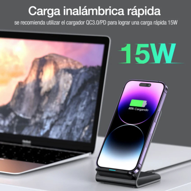 CARGADOR INHALAMBRICO 15W NEGRO MOD. GAR157N 1 HORA