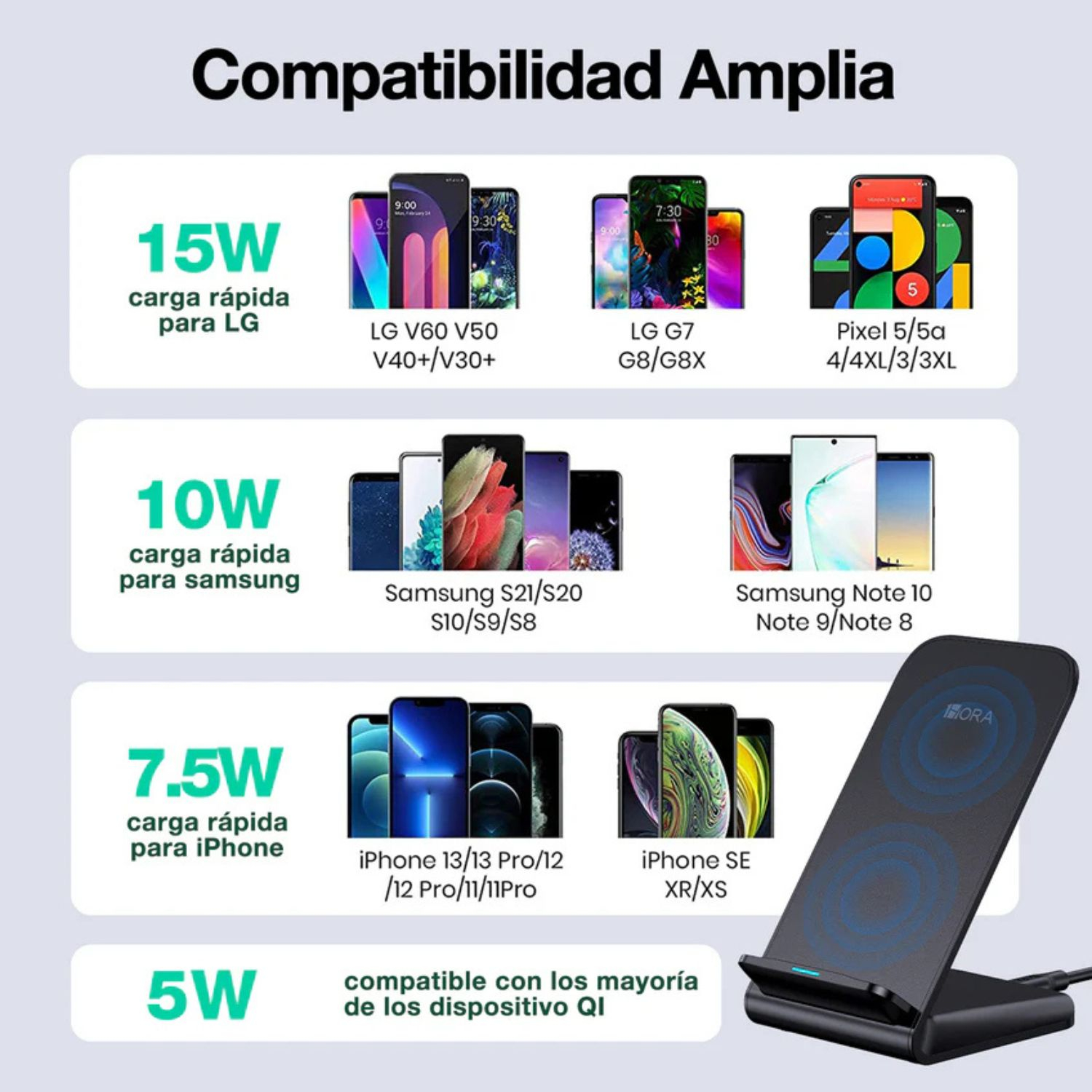 1H-CARGADOR INHALAMBRICO 15W NEGRO MOD. GAR157N