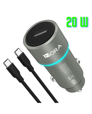 1H-COMBO CARGADOR PARA AUTO TIPO C PD 20W CABLE LONG 1M GRIS MOD. GAR156