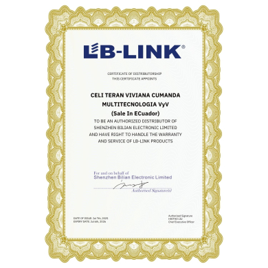 CERTIFICADO DISTRIBUIDOR LB LINK