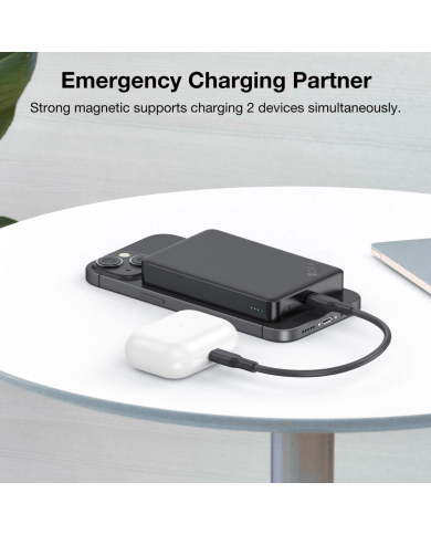 1H-BANCO DE CARGA 5000 mAh CARGA INALAMBRICA MAGNETICA NEGRO GAR276N