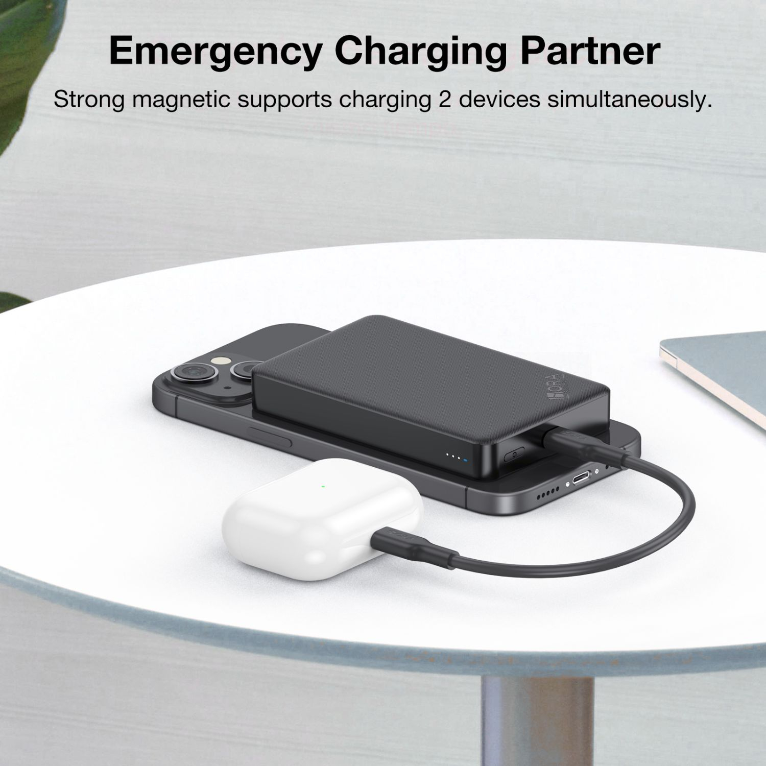 1H-BANCO DE CARGA 5000 mAh CARGA INALAMBRICA MAGNETICA NEGRO GAR276N