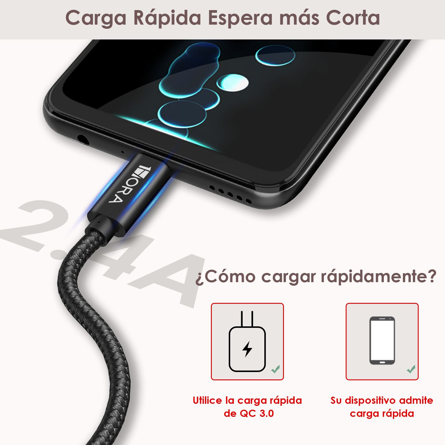 CABLE USB V8 2.4A LONG 1M MOD. CAB248 1 HORA