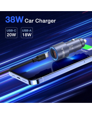 1H-COMBO CARGADOR VEHICULAR  TIPO C PD20W +QC 18W GRIS MOD. GAR241G