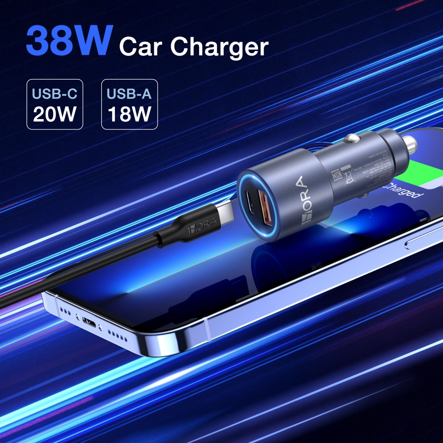1H-COMBO CARGADOR VEHICULAR  TIPO C PD20W +QC 18W GRIS MOD. GAR241G