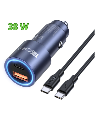 1H-COMBO CARGADOR VEHICULAR  TIPO C PD20W +QC 18W GRIS MOD. GAR241G