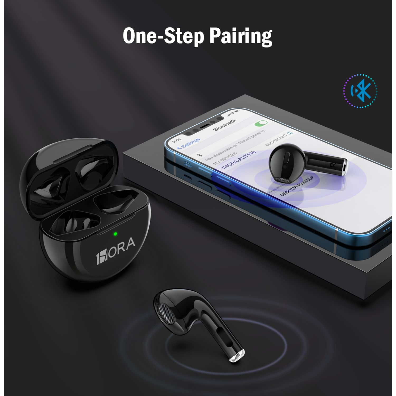 AUDIFONO BLUETOOTH TWS REDONDO MOD. AUT119 1 HORA