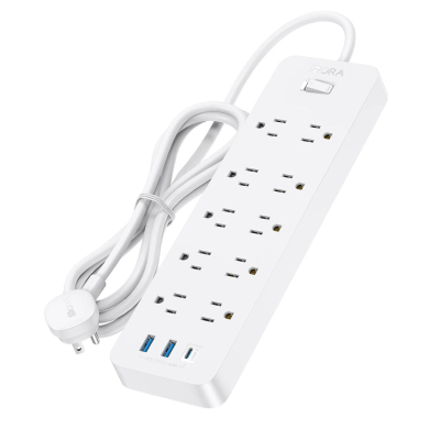 REGLETA DE 10 ENCHUFES 15A + 2 PUERTOS USB BLANCO 1 HORA