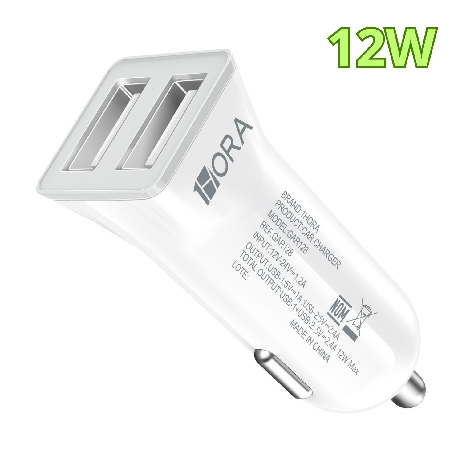 1H-CARGADOR VEHICULAR 2.4A BLANCO MOD. GAR128B