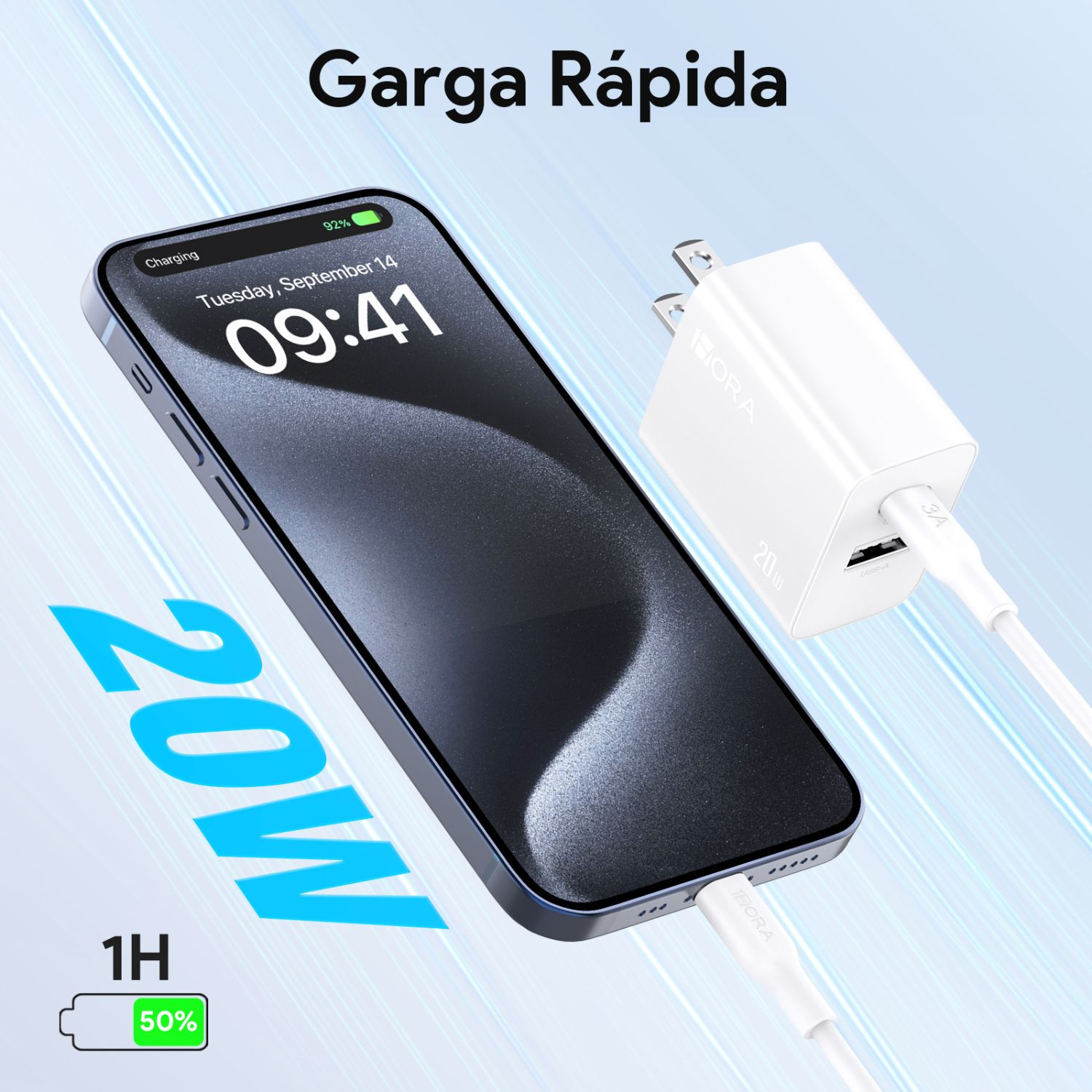 1H-COMBO CARGADOR TIPO C TIPO C PD 20W BLANCO MOD. GAR162B