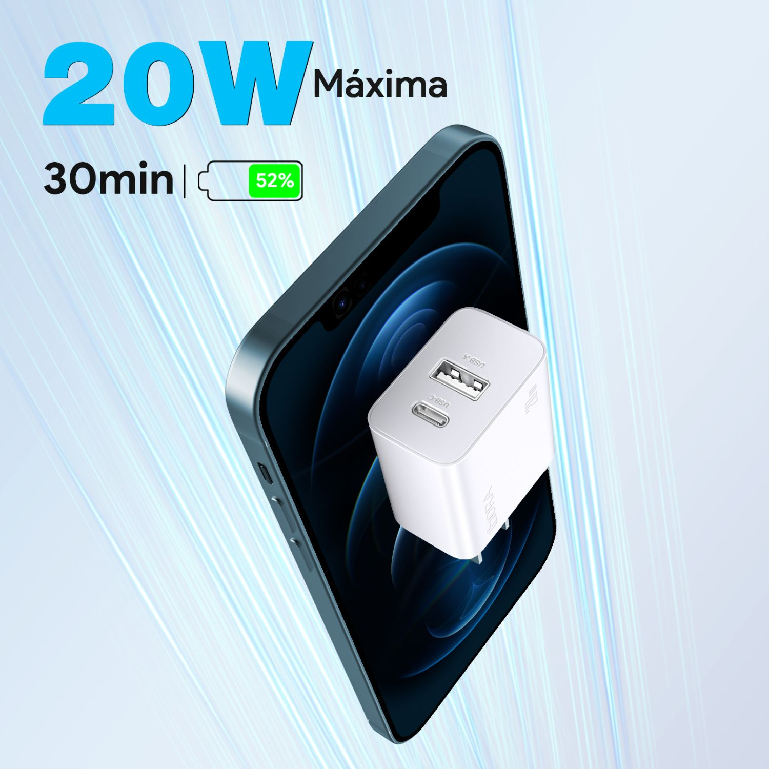 CUBO CARGA RAPIDA USB TIPO A+C PD 20W BLANCO MOD. GAR161B 1 HORA