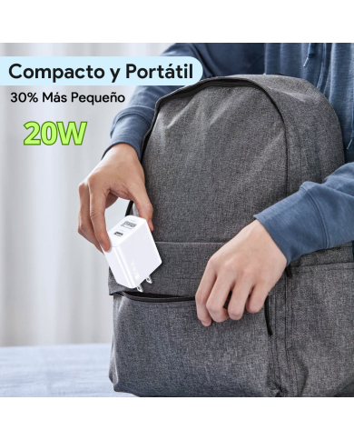 CUBO CARGA RAPIDA USB TIPO A+C PD 20W BLANCO MOD. GAR161B 1 HORA