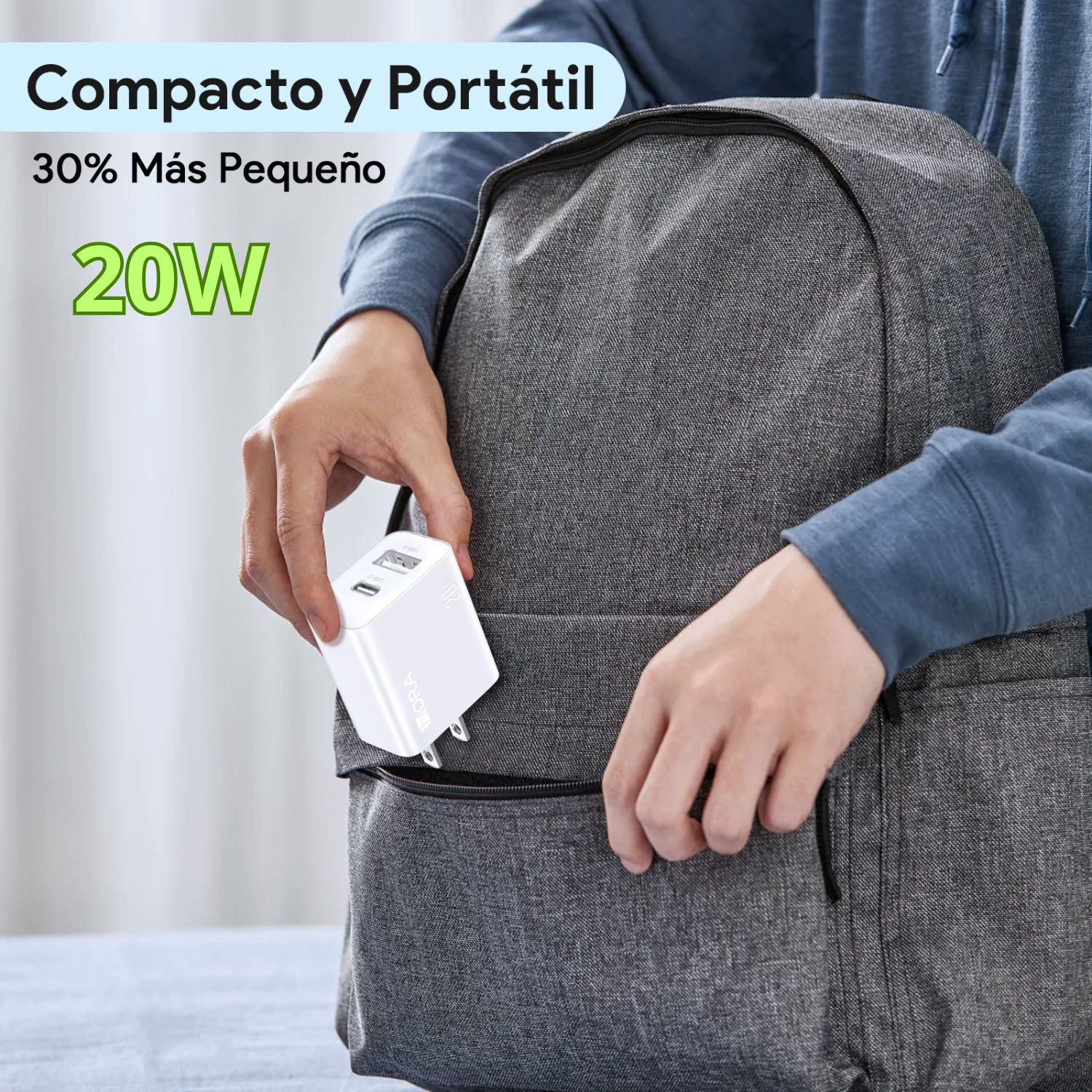 CUBO CARGA RAPIDA USB TIPO A+C PD 20W BLANCO MOD. GAR161B 1 HORA