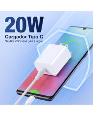 COMBO CARGADOR TIPO C A TIPO C PD 20W +CABLE L-1m MOD. GAR153 1 HORA
