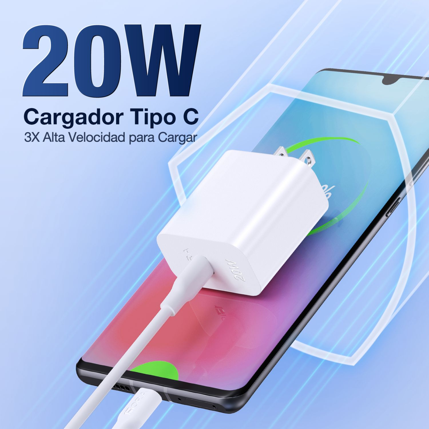 COMBO CARGADOR TIPO C A TIPO C PD 20W +CABLE L-1m MOD. GAR153 1 HORA