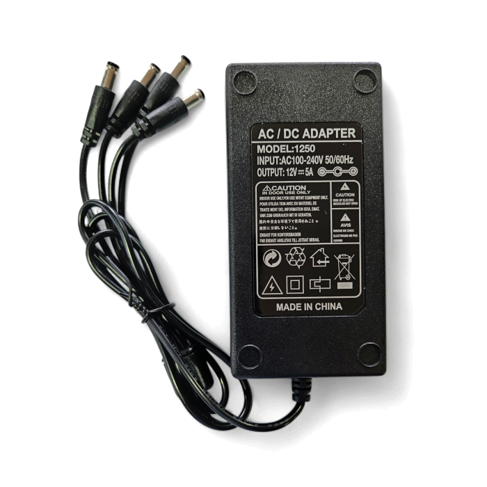 CARGADOR PARA CAMARA DE SEGURIDAD DE 12V 5A CON SPLITER DE 4 PUNTAS