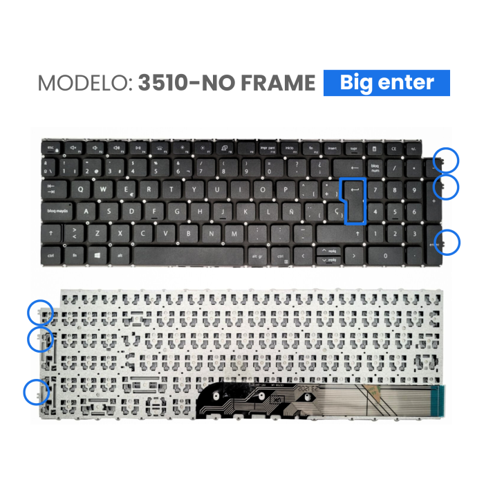 VC-TECLADO PARA DELL VOSTRO 15 3510 3515 3520 P112F NO FRAME BIG ENTER
